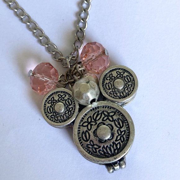 Vintage Disney Hidden Mickey Mouse Ears Locket Necklace Silver Tone Pink 30" - Picture 7 of 14